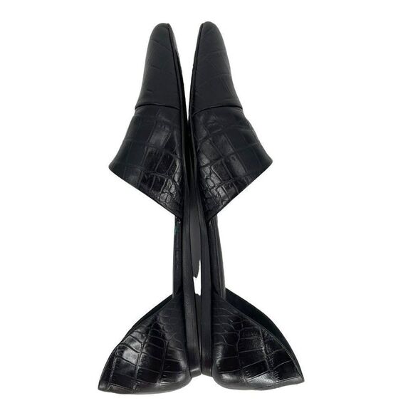 Jenni Kayne Textured Croc Embossed Leather D'Orsay Fats Shoes Black Women 37 - Picture 8 of 11